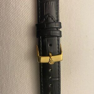 Elegant Rolex 16mm Black Leather Watch Strap with Gold plated Buckle